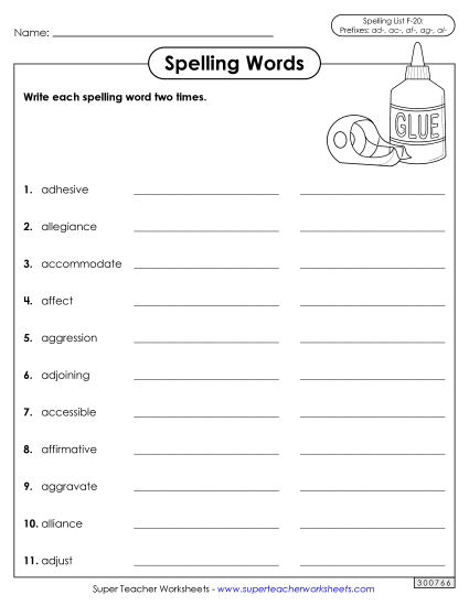 Worksheets and Puzzles - Write Words Twice (F-20) (Printable PDF Worksheet)