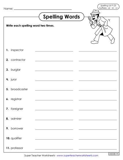 Worksheets and Puzzles - Write Words Twice (F-23)  (Printable PDF Worksheet)