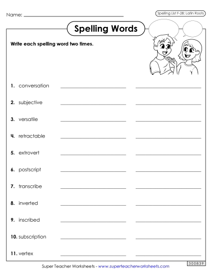 Worksheets and Puzzles - Write Words Twice (F-28) (Printable PDF Worksheet)