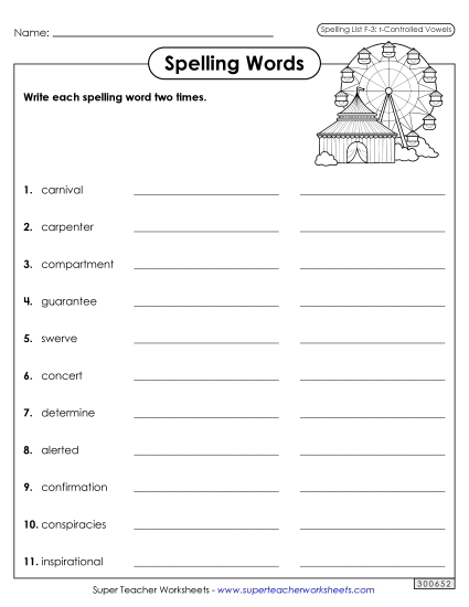 Worksheets and Puzzles - Write Words Twice (F-3)  (Printable PDF Worksheet)