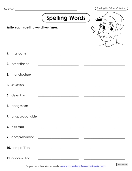 Worksheets and Puzzles - Write Words Twice (F-7) (Printable PDF Worksheet)