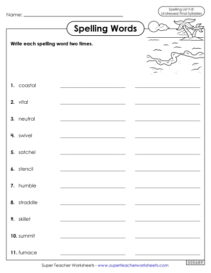 Worksheets and Puzzles - Write Words Twice (F-8) (Printable PDF Worksheet)