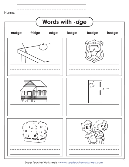 Worksheets - Writing -dge Words  (Printable PDF Worksheet)