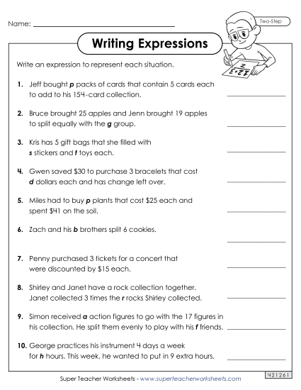 Level: Advanced (2-Step w/ Parenthesis) - Writing Expressions (Two Steps) (Printable PDF Worksheet)