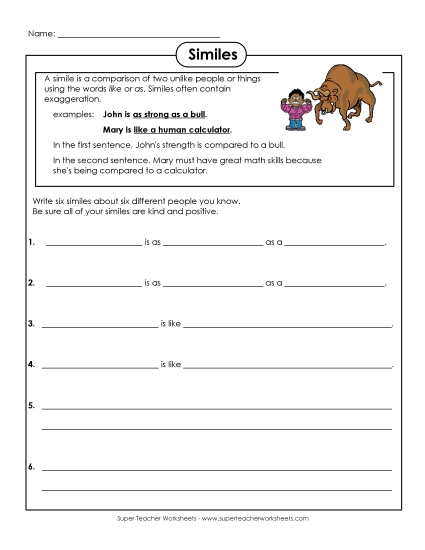 Similes - Writing Similes to Describe People (Printable PDF Worksheet)