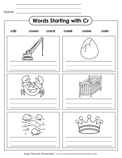 Worksheets - Writing Words that Start with CR (Printable PDF Worksheet)