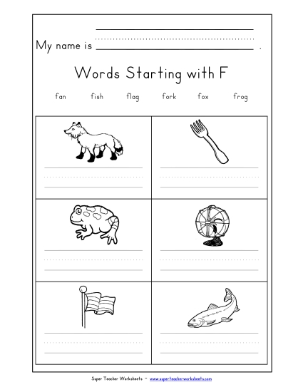 Worksheets - Writing Words that Start with F (Printable PDF Worksheet)