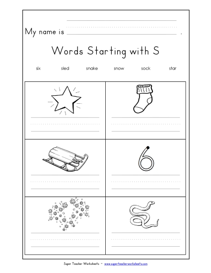 Worksheets - Writing Words that Start with S s (Printable PDF Worksheet)