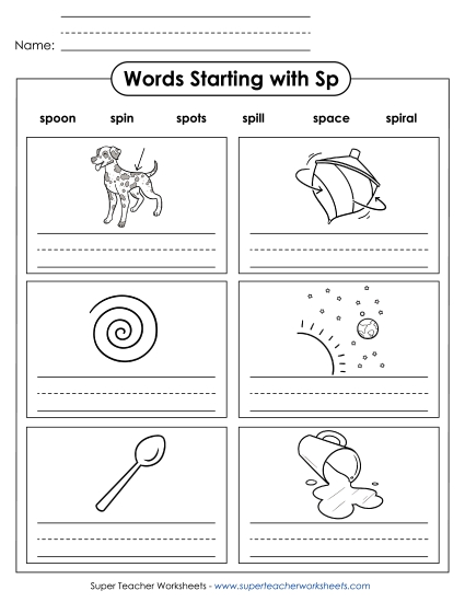 Worksheets - Writing Words that Start with SP (Printable PDF Worksheet)
