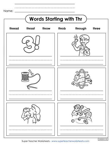 Worksheets - Writing Words That Start with Thr- (Printable PDF Worksheet)