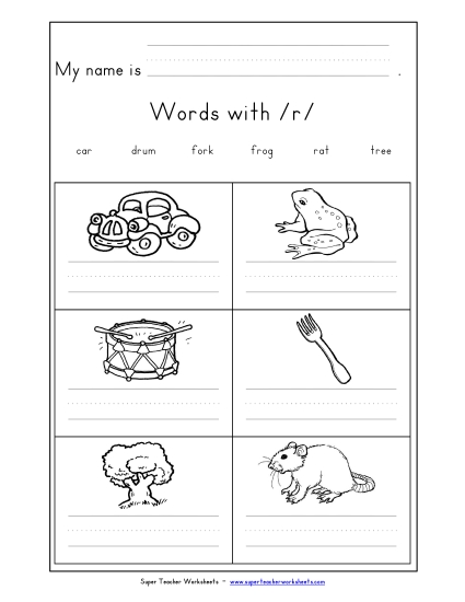 Worksheets - Writing Words with R r (Printable PDF Worksheet)