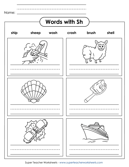 Worksheets - Writing Words with SH (Printable PDF Worksheet)