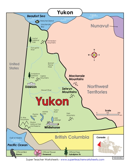 Maps - Yukon Map (Full Colour) (Printable PDF Worksheet)