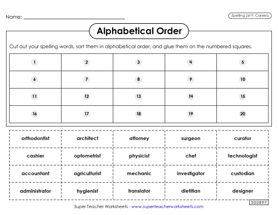 Alphabetical Order: Cut-Glue (Careers)