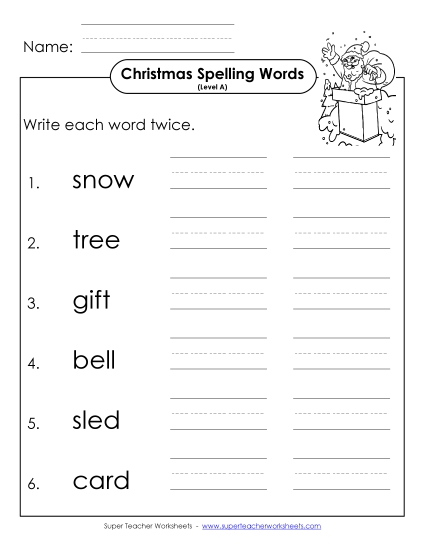 Write Twice (A-Christmas)  Spelling A Worksheet