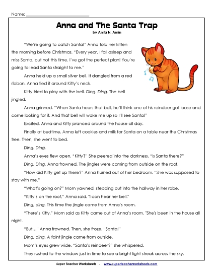 Anna and The Santa Trap  Grade Reading Comprehension Worksheet
