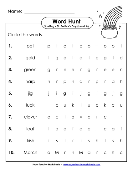 Horizontal Word Search (A-St. Patrick\'s Day)