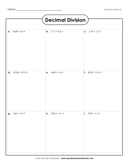Decimal Division Boxes (Intermediate Level)