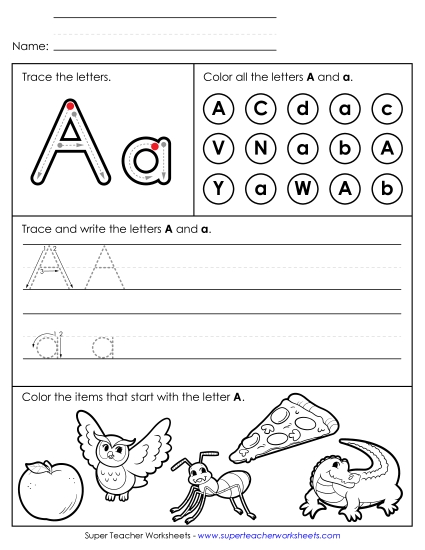 Tracing, Writing, and Recognizing Letter A