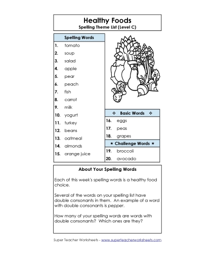 Spelling List (C-Healthy Foods)