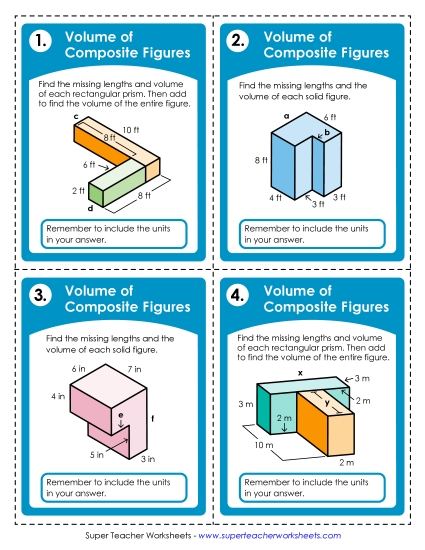 Task Cards: Volume of Composite Figures (Intermediate)