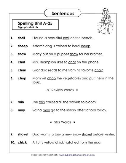 Spelling Test Sentences (A-25) 