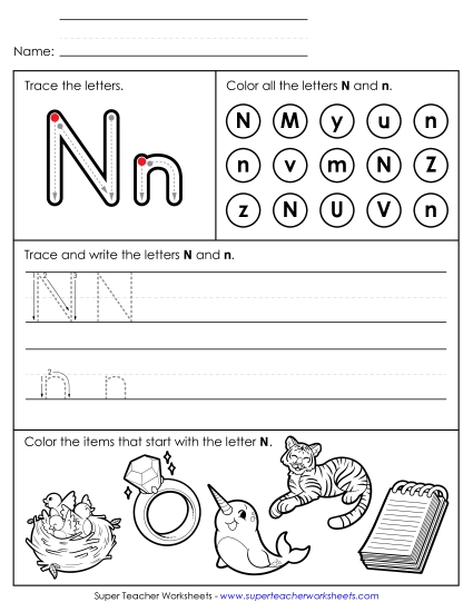 Tracing, Writing, and Recognizing Letter N