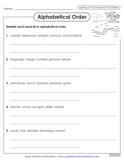 Alphabetical Order Worksheet (F-8)
