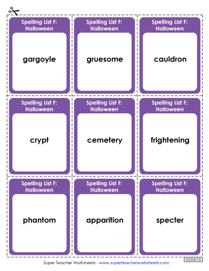 Flashcards (Halloween) Spelling F Worksheet
