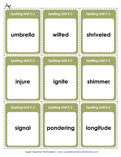 5th Grade Spelling Units (Level E) Free Printable Worksheet