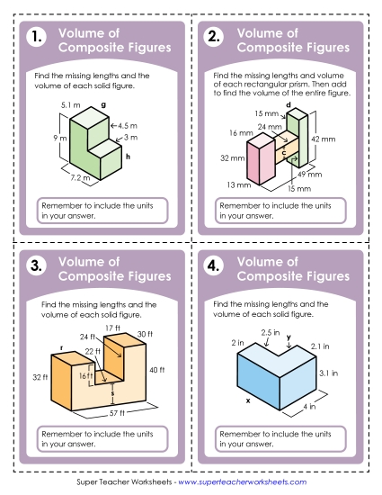 Task Cards: Volume of Composite Figures (Advanced)