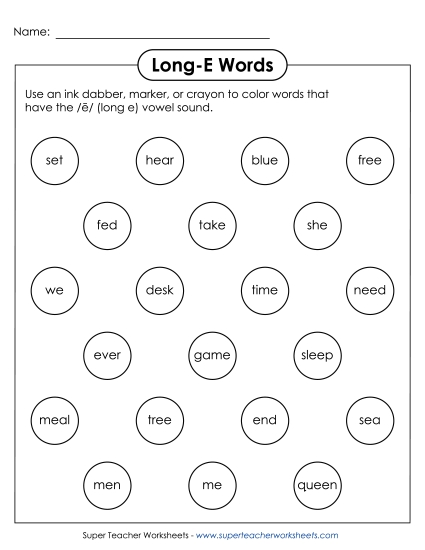 Dabber Activity (Long E Words)