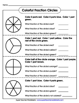 Fraction Circles 3rd Grade Math Worksheet