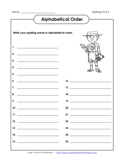 ABC Order: Whole List (E-5)