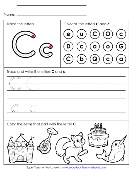 Tracing, Writing, and Recognizing Letter C