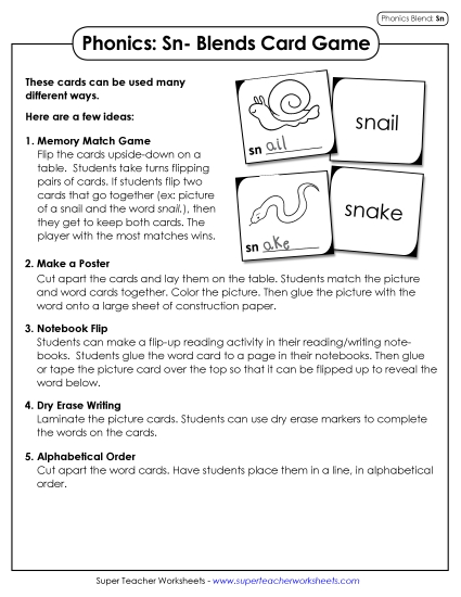 Phonics Card game (Sn- Words) 
