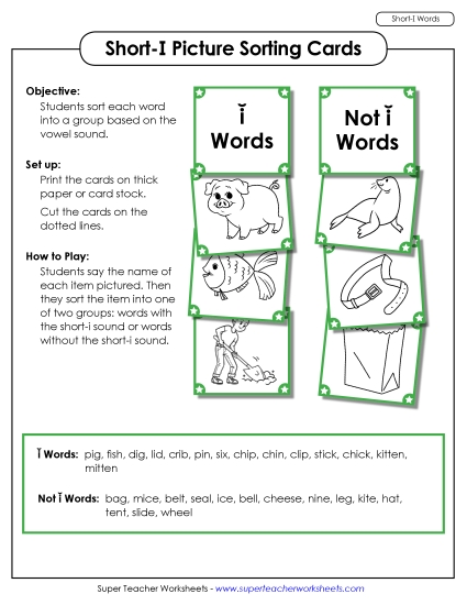 Picture Sorting Cards: (Short I Words)