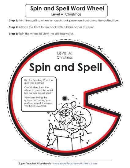 Spin-and-Spell Word Wheel (A-Christmas)  Spelling A Worksheet