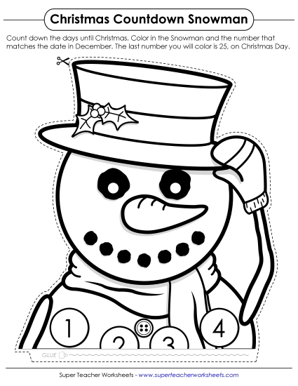 Christmas Countdown Snowman Worksheet