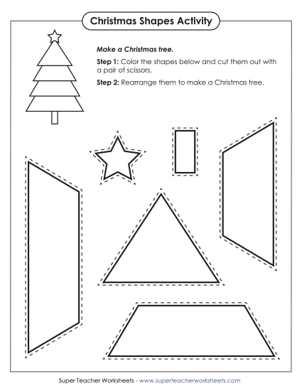 Cut and Glue Shapes Christmas Worksheet