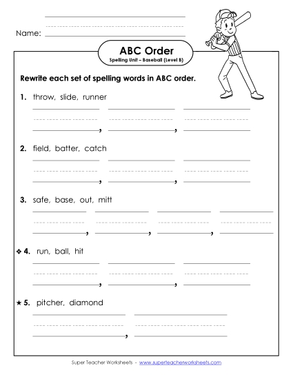 ABC Order - Word Sets (B-Baseball) 