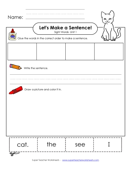 Make a Sentence<br>Cut and Glue (Unit 1)