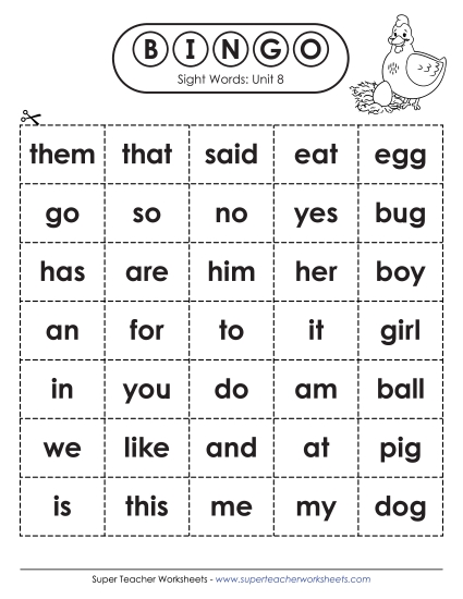 Sight Word Bingo (Unit 8)