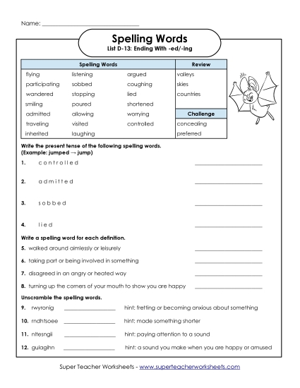 Spelling Question Worksheet (D-13)
