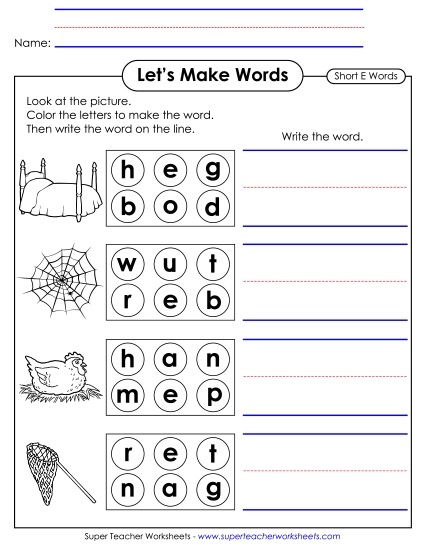 Let\'s Make Words (Word Circles)<br>Short E