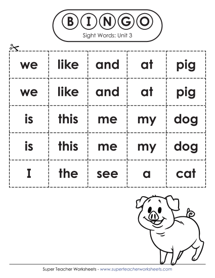 Sight Word Bingo (Unit 3)
