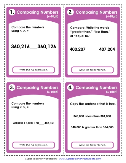 Task Cards: Comparing 6-Digits