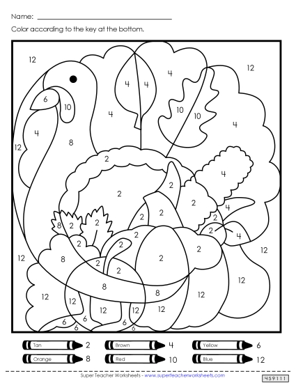 Thanksgiving Double Mystery Picture  (Color-by-Number) Worksheet