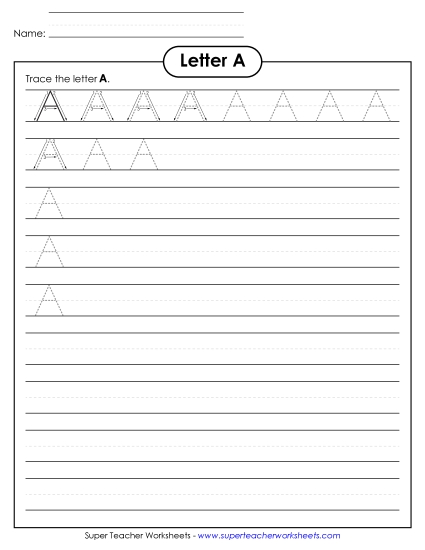 Uppercase A (Smaller Font Size) Free Alphabet Worksheet