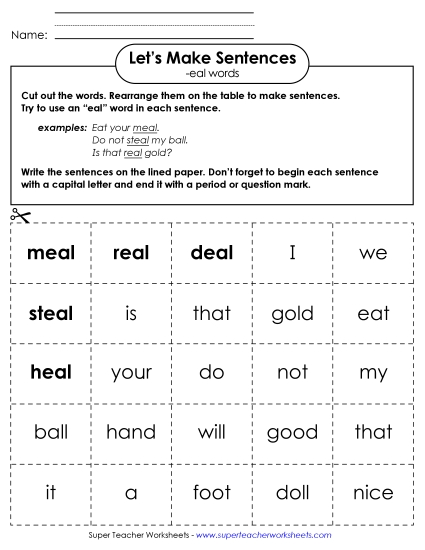 Make Sentences: Word Cards (-eal)